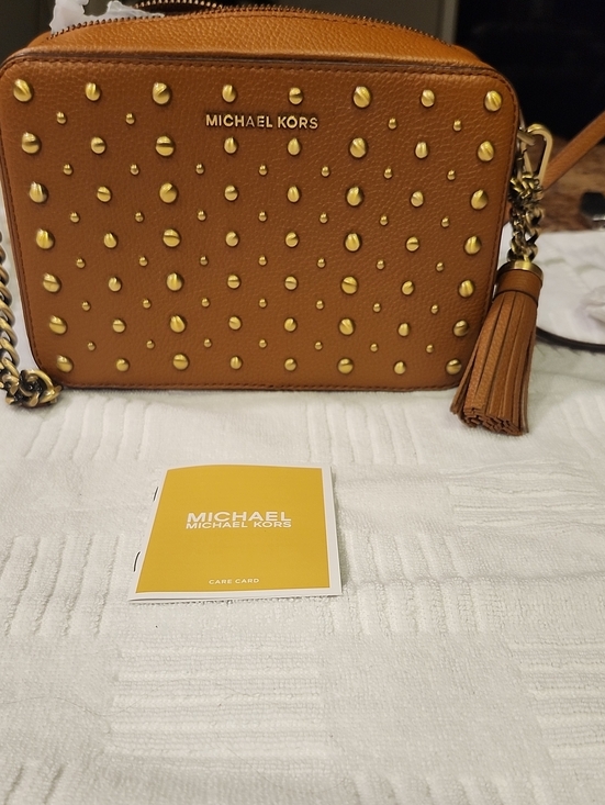 Michael Kors Handbags - Michael Kors Tan Studded Leather Crossbody with Tassel